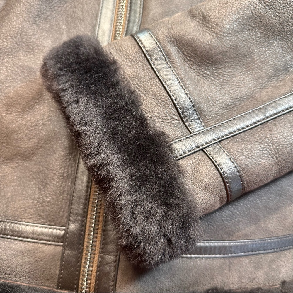 Pierotucci Espresso Lamb Shearling Leather Pilot Aviator Flight Jacket - Picture 10 of 16